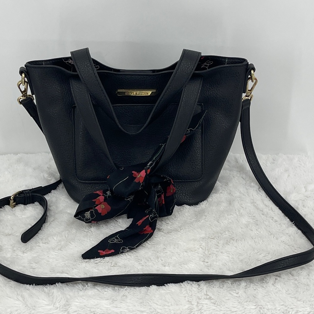 Steve Madden Black Shoulder Bag with Matching Floral Scarf